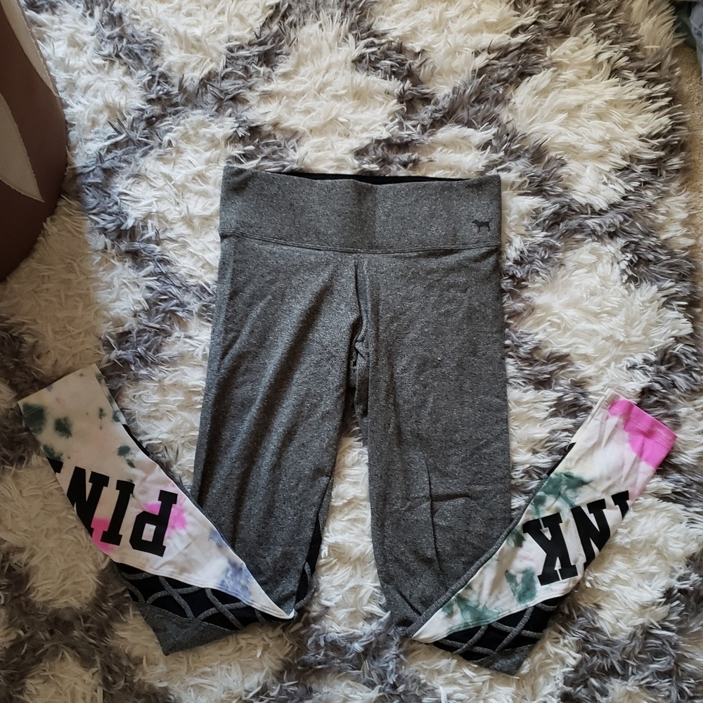 PINK gray leggings tiedye legs xs